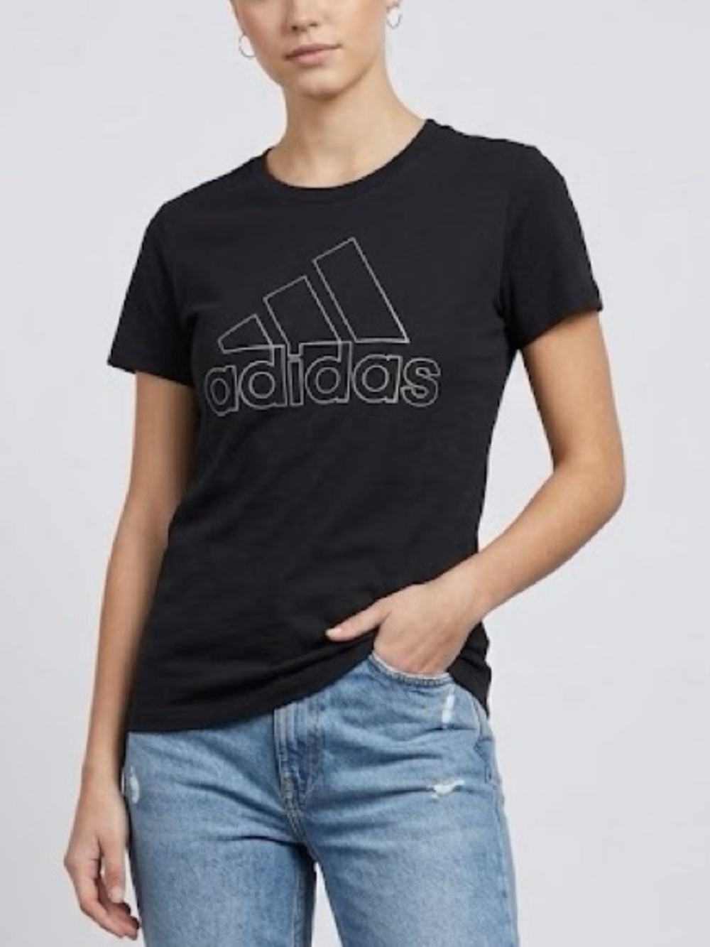 Women’s Black & Silver Outline Adidas Graphic T-Shirt In Size Small